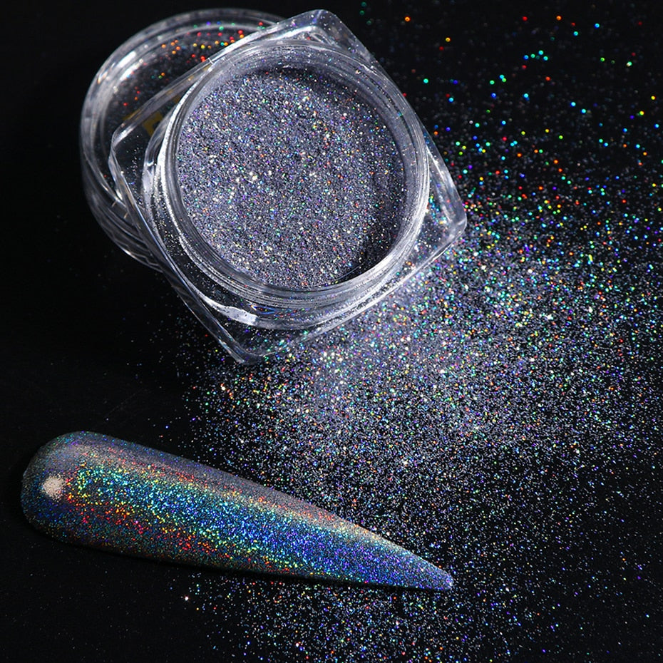 Holographic Powder on Nails Laser Silver Glitter Chrome Nail Powder DIP Shimmer Gel Polish Flakes for Manicure Pigment CH1028-3