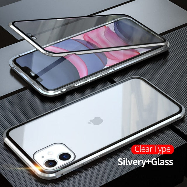 360 Metal Magnetic Phone Case For iPhone 11 Pro Max Case For iPhone XR X XS Max 6 6S 7 8 Plus Double Side Tempered Glass Cover
