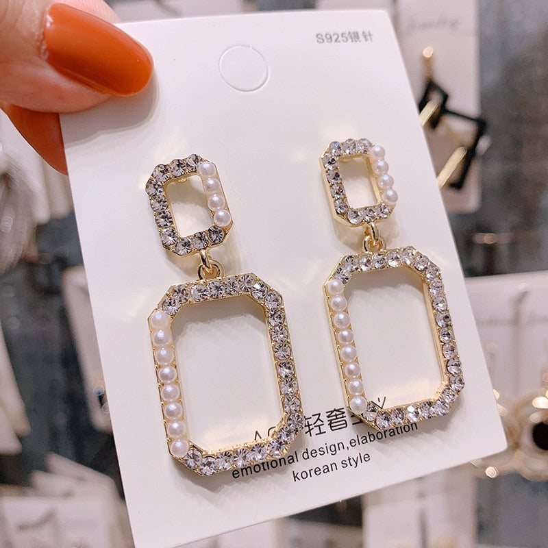 silver needle long pearl earrings female fashion temperament simple anti-allergy earrings summer personality net ornaments