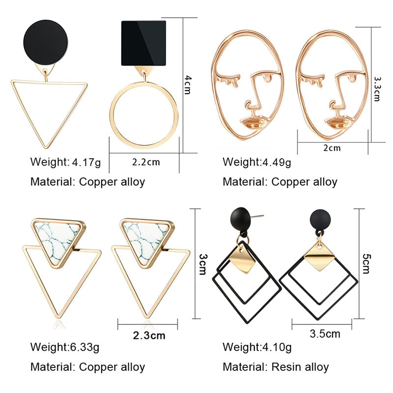 X&P New Fashion Round Dangle Drop Korean Earrings For Women Geometric Round Heart Gold Earring Wedding 2019 kolczyki Jewelry