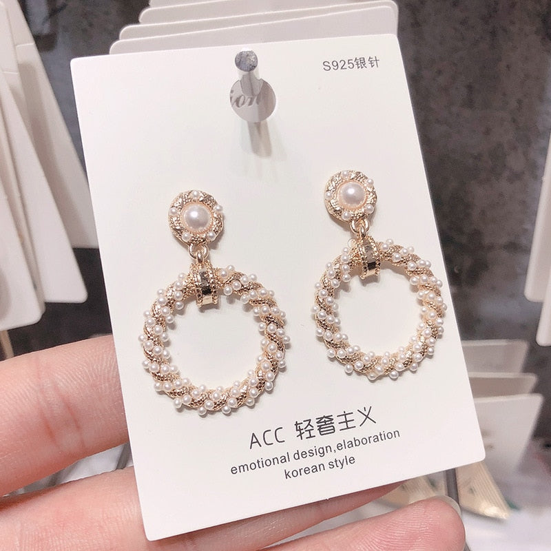 silver needle long pearl earrings female fashion temperament simple anti-allergy earrings summer personality net ornaments