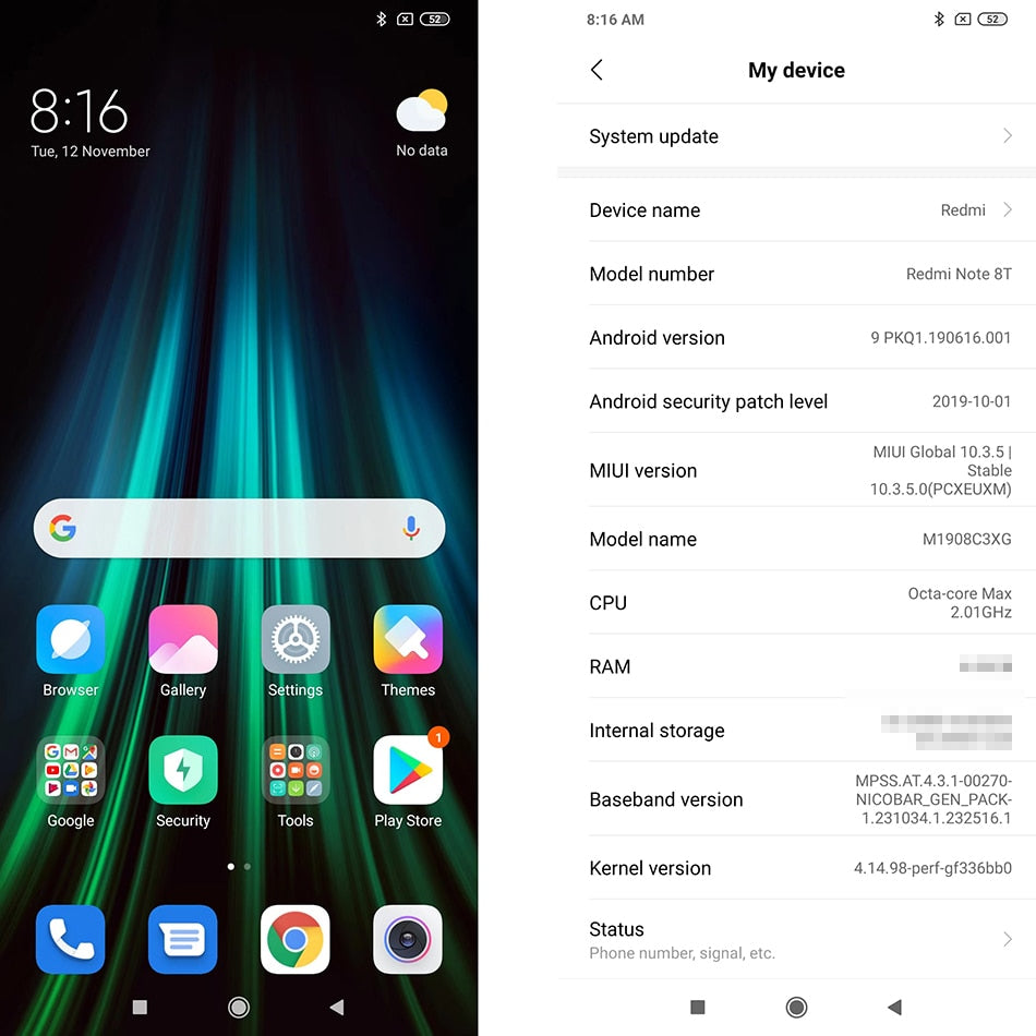Global Version Xiaomi Redmi Note 8T 4GB RAM 64GB ROM NFC Mobile Phone 48MP Quad Rear Camera Snapdragon 665 Octa Core 4000mAh