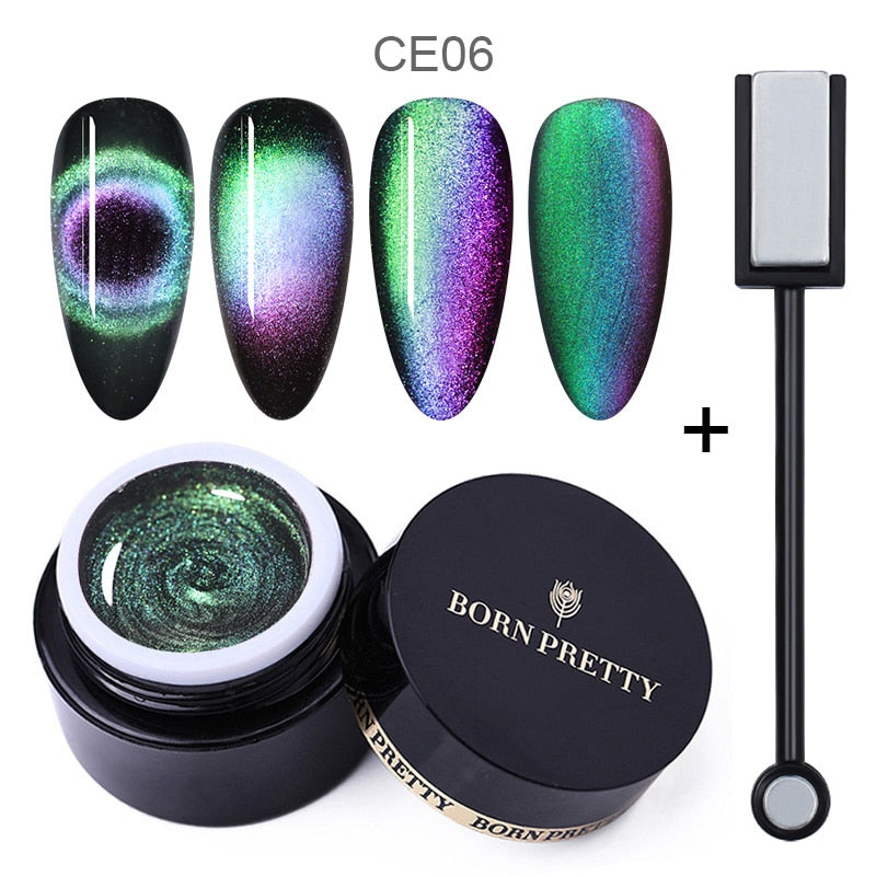 BORN PRETTY 9D Chameleon Cat Eye Nail Gel Magnetic Soak Off UV Gel Nail Polish Romantic Shining Gel Lacquers 5ml Black Base Need