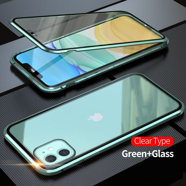 360 Metal Magnetic Phone Case For iPhone 11 Pro Max Case For iPhone XR X XS Max 6 6S 7 8 Plus Double Side Tempered Glass Cover