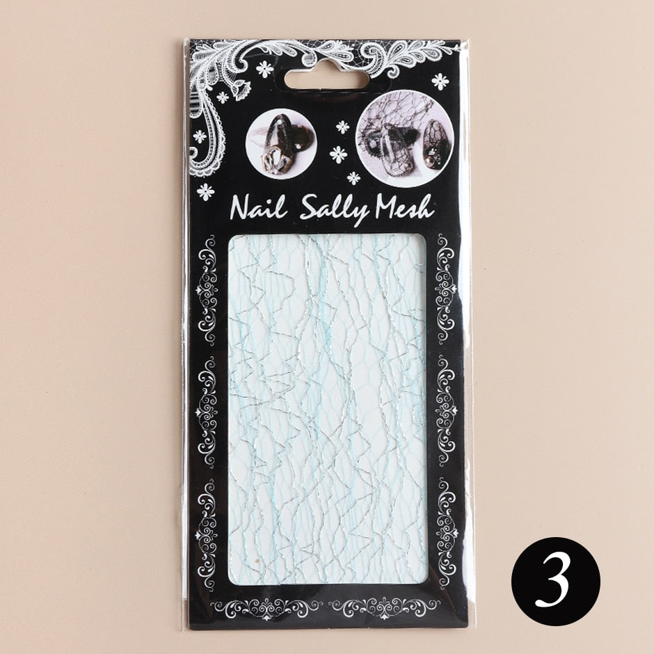 1pc 3D Mesh Nail Sticker Gold Silver Net Line Tape on Nails Holo Adhesive Silk Foil Nail Art Decorations Decal Polish Tip CH1540