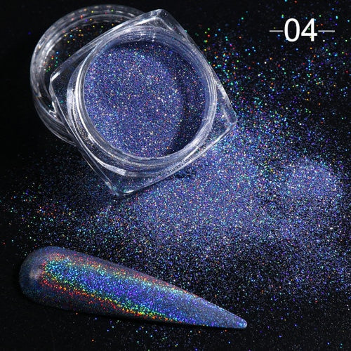 Holographic Powder on Nails Laser Silver Glitter Chrome Nail Powder DIP Shimmer Gel Polish Flakes for Manicure Pigment CH1028-3
