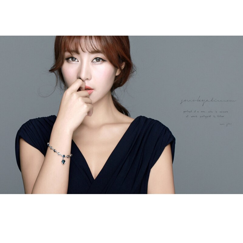 ATTRACTTO Blue Heart LOVE Crystal Bracelets&Bangles For Women Charm Bracelets Jewelry Handmade Cubic Zirconia Bracelet SBR190534