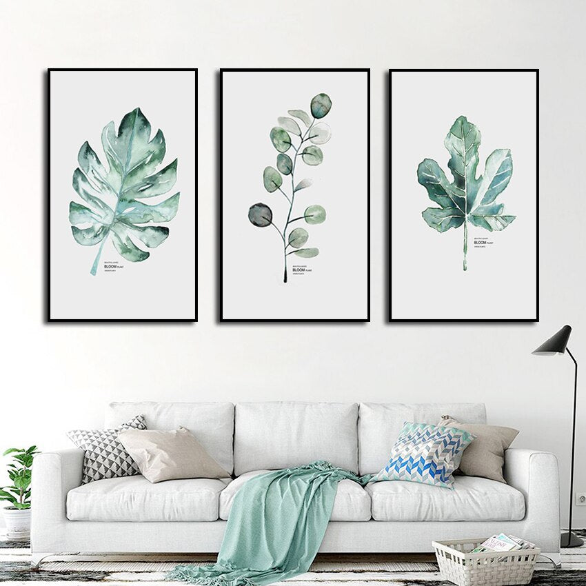 Nordic Simple Small Fresh Green Plant Art Painting Living Room Background Wall Decoration Hanging Picture Frameless