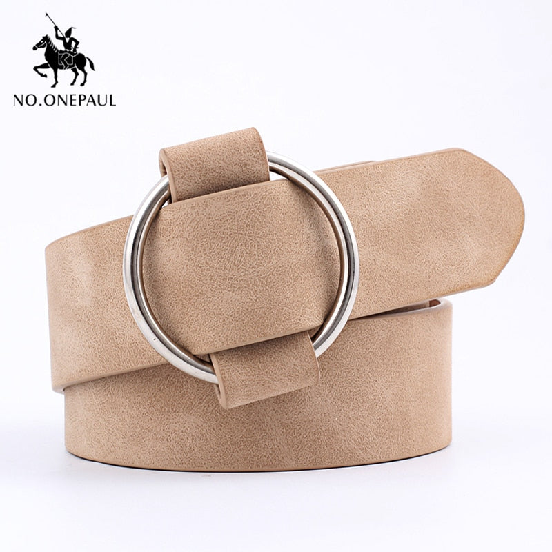 NO.ONEPAUL Genuine quality ladies fashion latest needle-free metal round buckle belt jeans wild luxury brand the women belt for