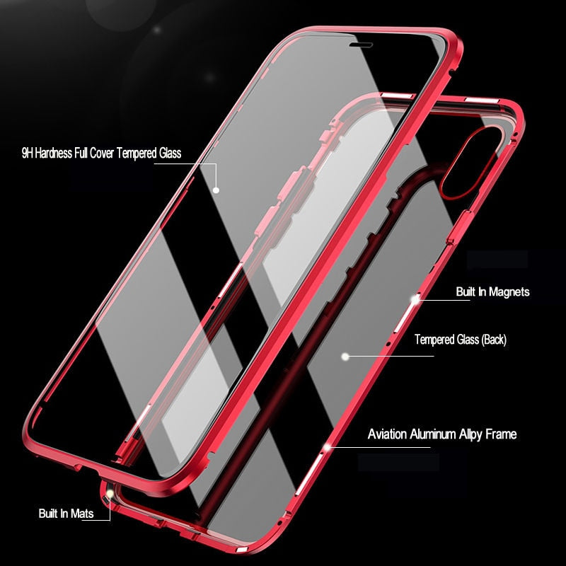 360 Metal Magnetic Phone Case For iPhone 11 Pro Max Case For iPhone XR X XS Max 6 6S 7 8 Plus Double Side Tempered Glass Cover