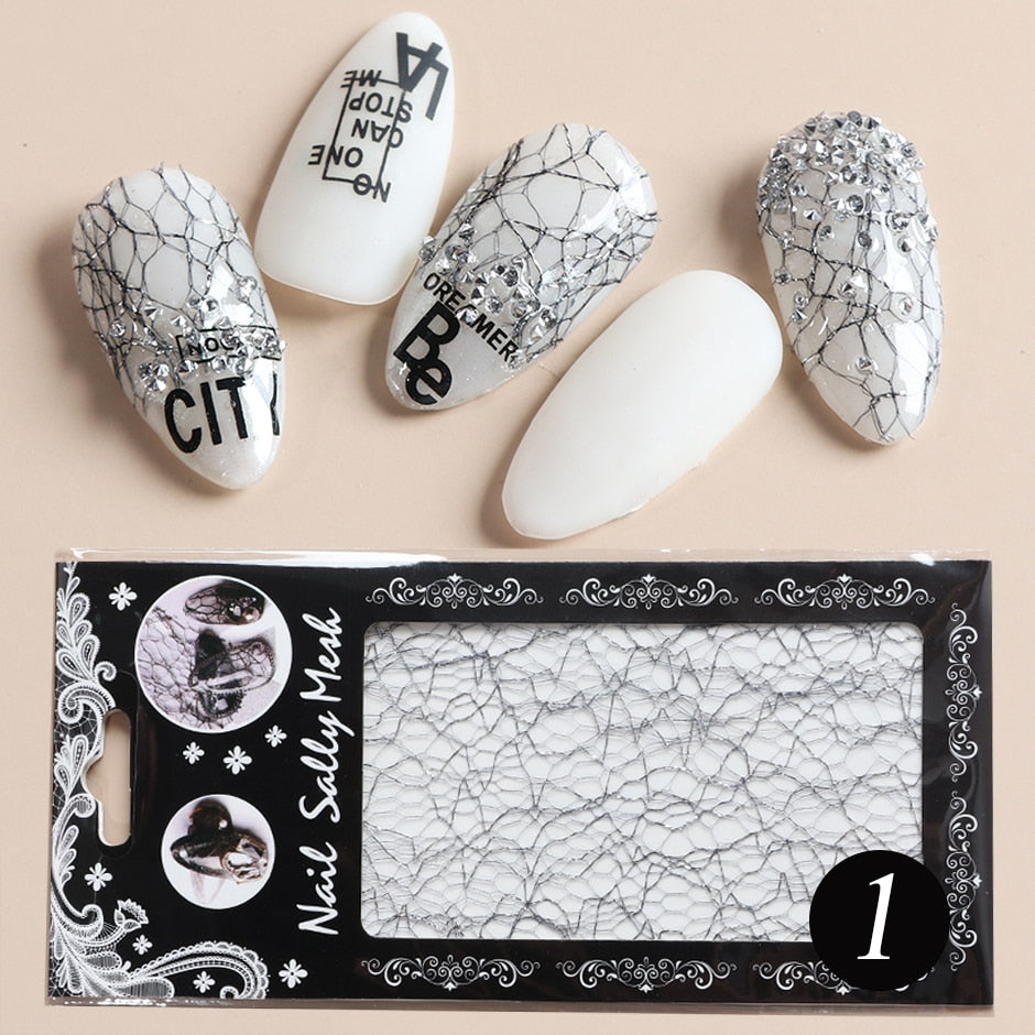 1pc 3D Mesh Nail Sticker Gold Silver Net Line Tape on Nails Holo Adhesive Silk Foil Nail Art Decorations Decal Polish Tip CH1540