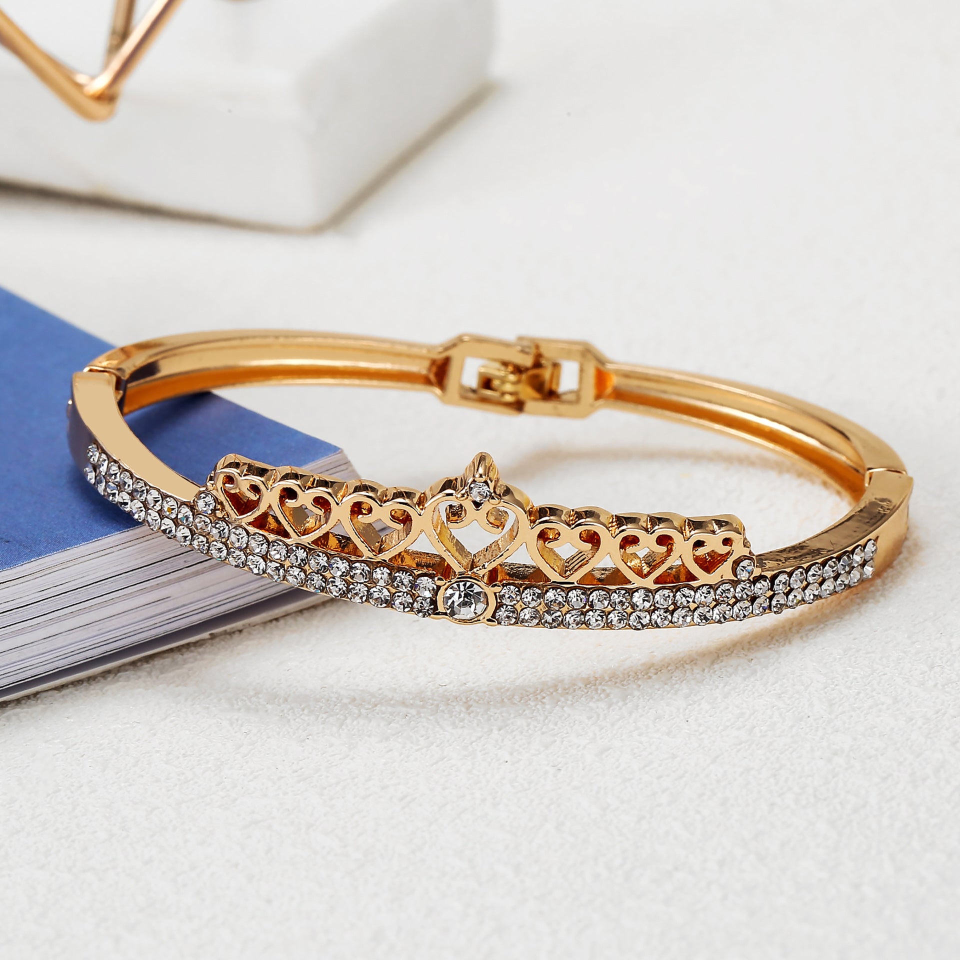 ATTRACTTO Gold Crown Crystal Bracelets&Bangles For Women Charm Bracelets Jewelry Handmade Stainless Steel Bracelet SBR190536