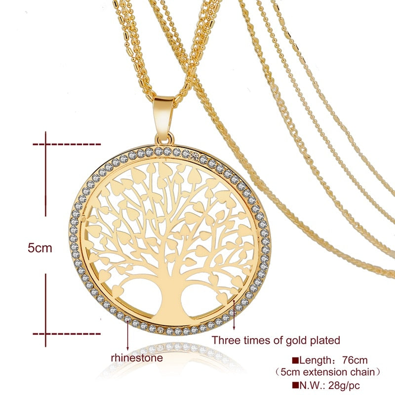 ATTRACTTO Fashion Tree of Life Jewelry Necklace Earrings Sets Gold For Women Bridal Elegant Lady Wedding Jewelry Set SET160008GD