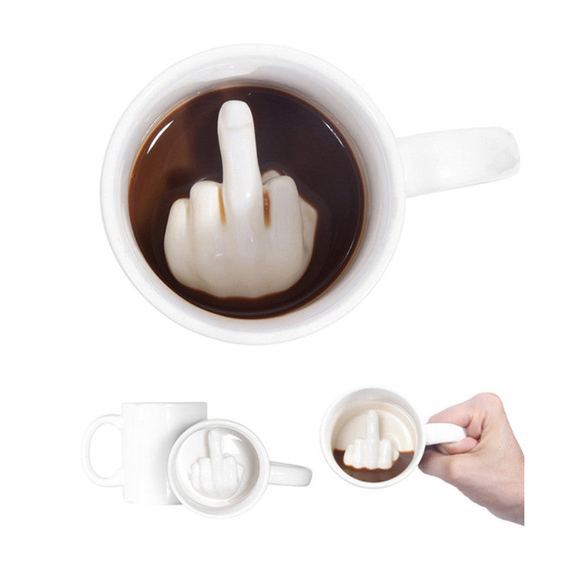 3D Inner Finger Cute Mug Coffee Milk Cup Design Novelty White Middle Finger Style Mug Water Cup Funny Ceramic Mug 300ml Gift Cup