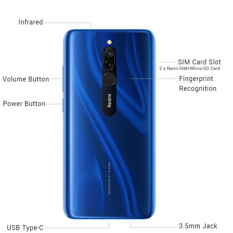 In Stock Global ROM Xiaomi Redmi 8 4GB 64GB Snapdragon 439 Octa Core 12MP Dual Camera Mobile Phone 5000mAh Large Battery OTA