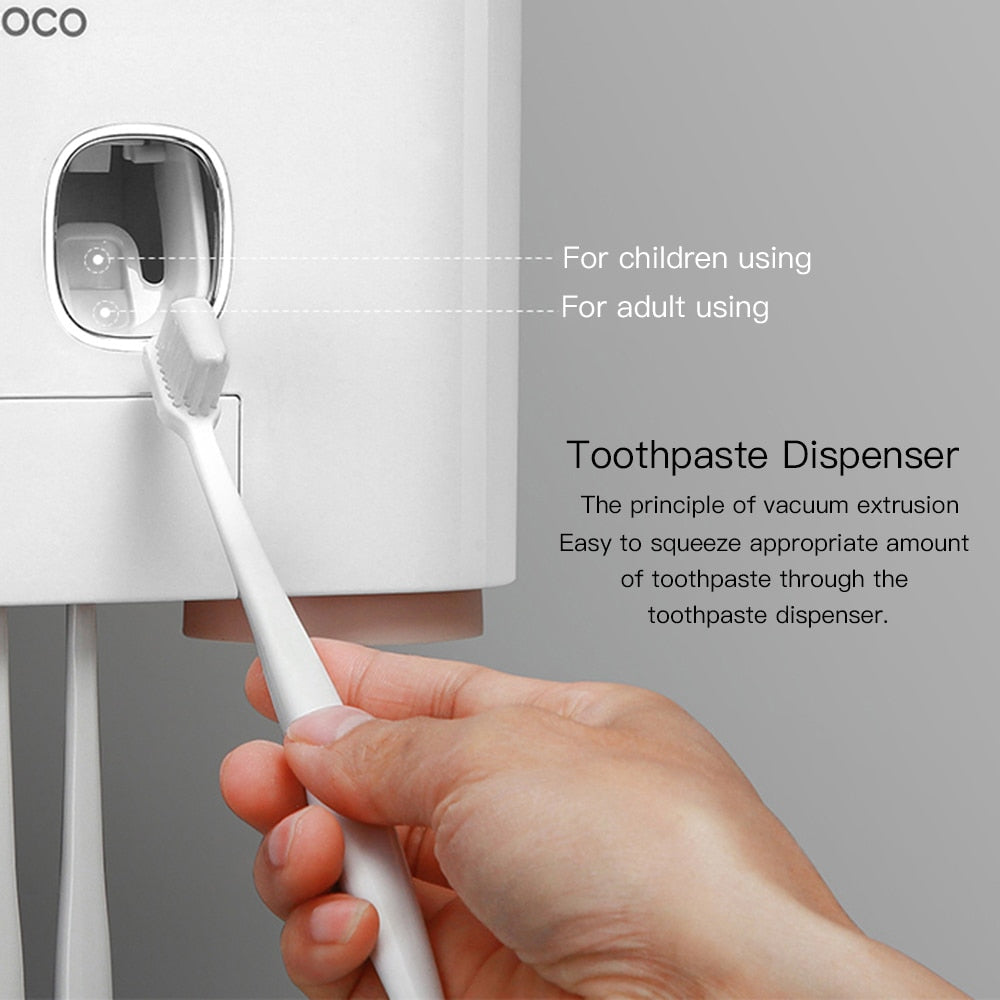 Auto Squeezing Toothpaste Dispenser Toothbrush Holder 4 Cups Suction Cup Set Bathroom Accessories Wall Mount Storage Rack