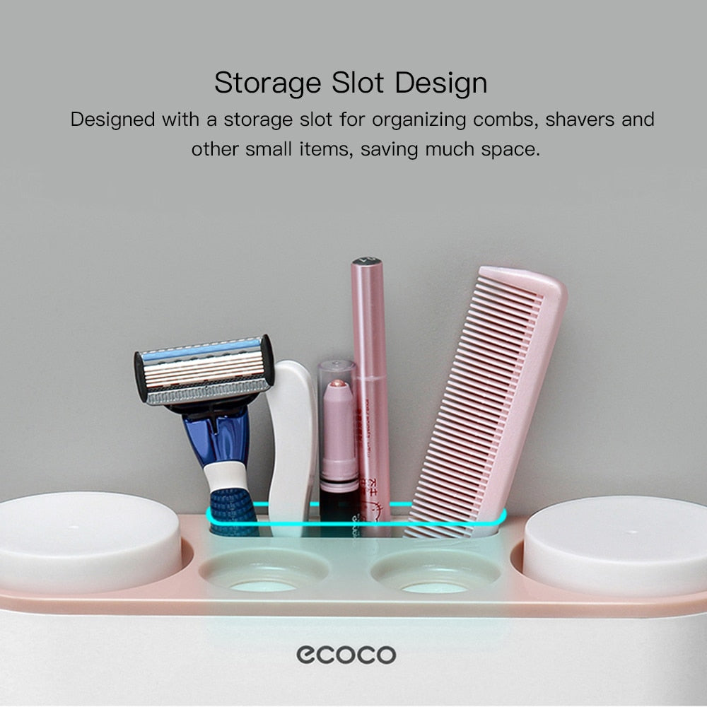 Auto Squeezing Toothpaste Dispenser Toothbrush Holder 4 Cups Suction Cup Set Bathroom Accessories Wall Mount Storage Rack