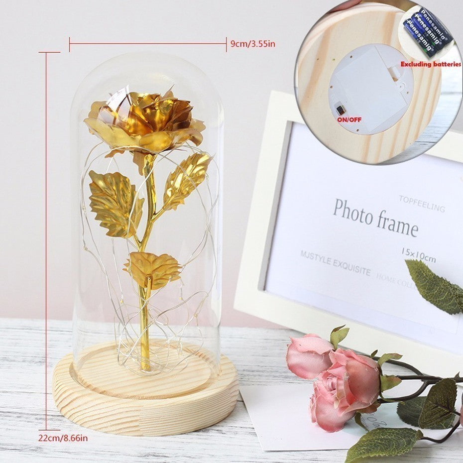 6 Colour Beauty And The Beast Red Rose In A Glass Dome On A Wooden Base For Valentine's Gifts LED Rose Lamps Christmas