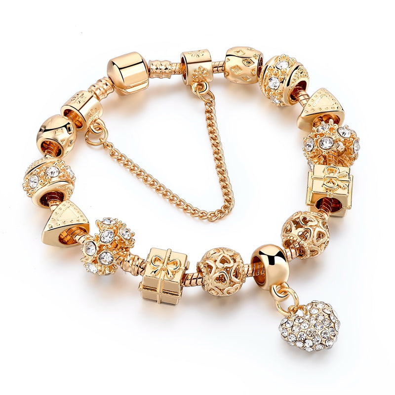 ATTRACTTO Heart Charm Bracelets For Women Jewelry Making Gold Chain Bead Bracelets&Bangles Original Pulsera Bracelet SBR160131
