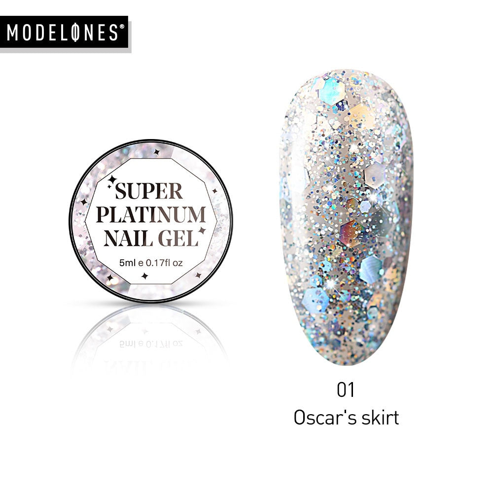 Modelones Platinum Glitter Led Gel Soak Off Nail Gel Lacquer Shiny Sequins Decorations UV Gel Varnish Painting Flowers UV Polish
