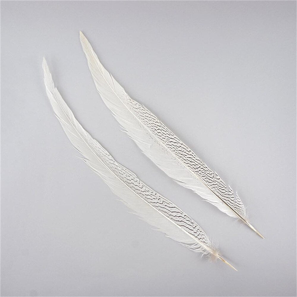 Natural Silver Pheasant Tail Feathers White Pheasant Feathers For Crafts Wedding Costume Feathers silver chicken feathers Plumes