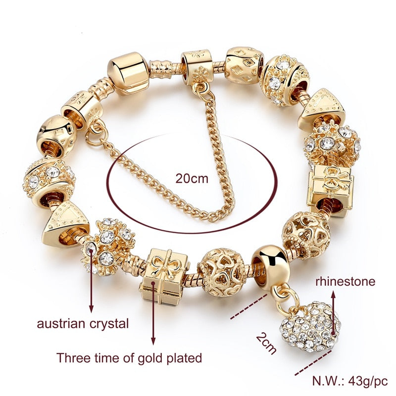 ATTRACTTO Fashion Jewelry Heart Charm Bracelets For Women Crystal Beads Gold Bracelets&Bangles For Pulseira Feminina SBR170009