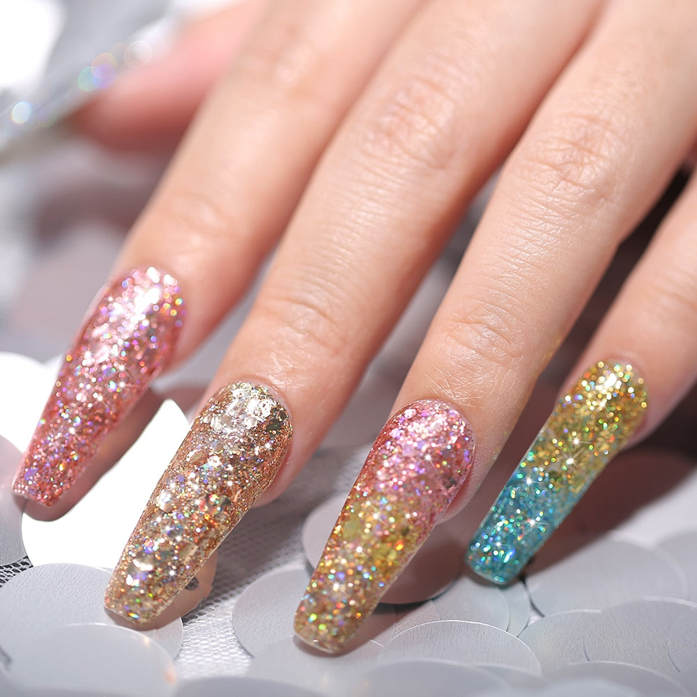 Modelones Platinum Glitter Led Gel Soak Off Nail Gel Lacquer Shiny Sequins Decorations UV Gel Varnish Painting Flowers UV Polish