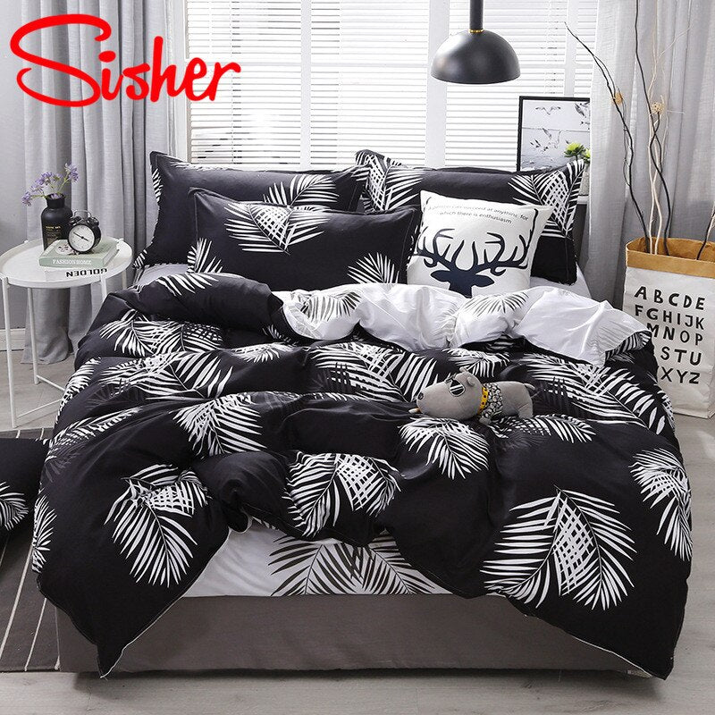 Sisher Simple Bedding Set With Pillowcase Duvet Cover Sets Bed Linen Sheet Single Double Queen King Size Quilt Covers Bedclothes