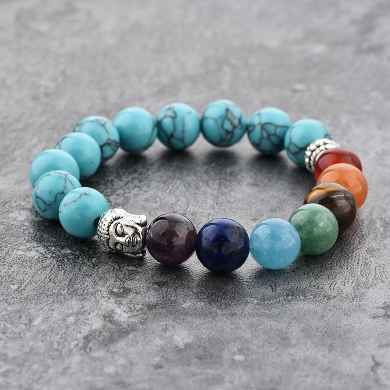ATTRACTTO Trendy Silver Buddha Chakra Bracelets Bangles For Women Stretch Bracelet Handmade Jewelry Distance Bracelet SBR190030