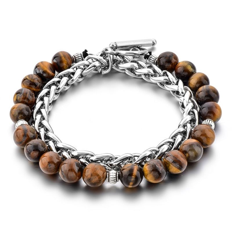 ATTRACTTO Blue Men's Beads Chain Bracelets Bangles For Women Stainless Steel Bracelet Handmade Jewelry Bracelet Male SBR190040