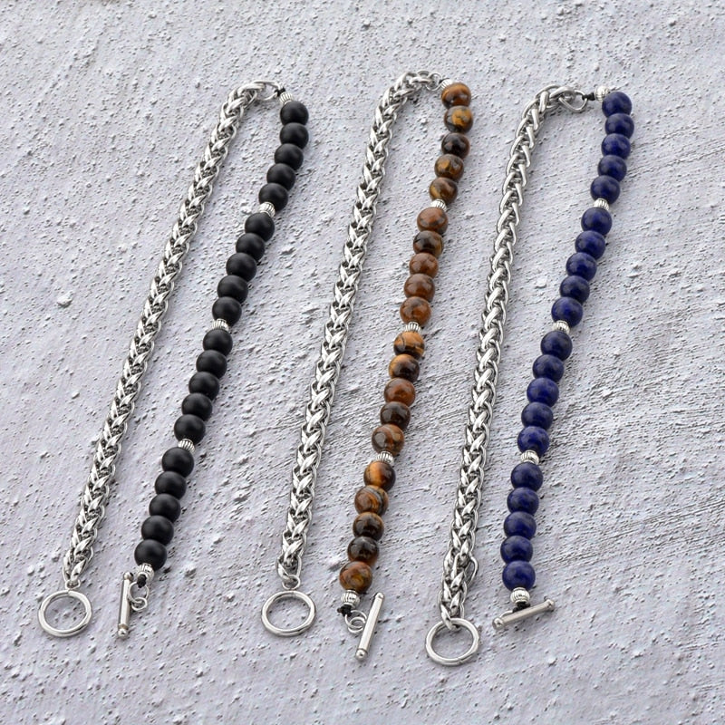 ATTRACTTO Blue Men's Beads Chain Bracelets Bangles For Women Stainless Steel Bracelet Handmade Jewelry Bracelet Male SBR190040