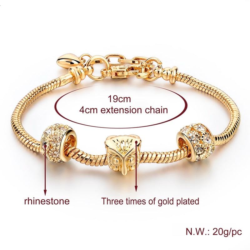 ATTRACTTO Owl Charm Bracelets For Women Luxury Gold Chain Bracelets & Bangles Jewelry Pulseras personalized Bracelet SBR160013