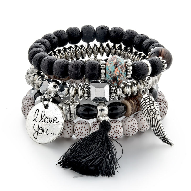 ATTRACTTO Blue Handmade Angel Wings Bracelets For Women Tassel Bracelet Charms Bohemian Jewelry Friendship Bracelets SBR190154