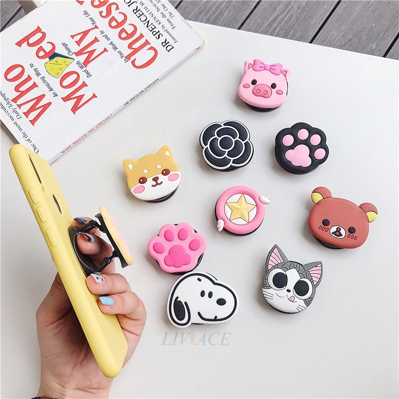 3D cartoon fold finger grip mobile phone holder for iphone samsung xiaomi huawei case cute silicone holder stand bracket