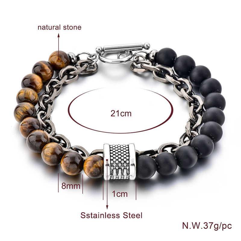 ATTRACTTO Unique Natural Tiger Eye Bracelets Bangles For Women Men Stainless Steel Bracelet Handmade Jewelry Bracelet SBR190038