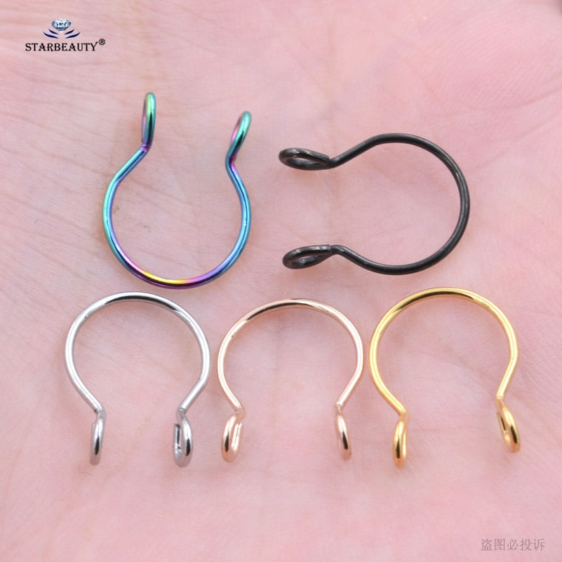 Starbeauty2pcs/lot U Shaped Fake Nose Ring Hoop Septum Rings Titanium Nose Piercing Earrings Fake Piercing Oreja Pircing Jewelry