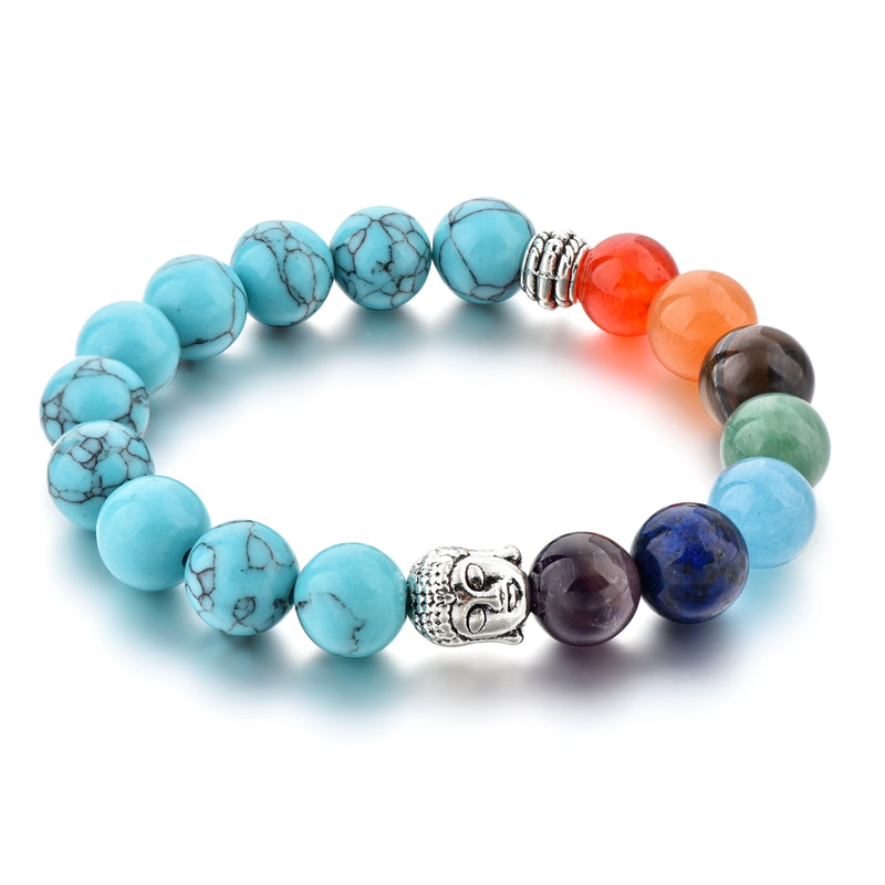 ATTRACTTO Trendy Silver Buddha Chakra Bracelets Bangles For Women Stretch Bracelet Handmade Jewelry Distance Bracelet SBR190030