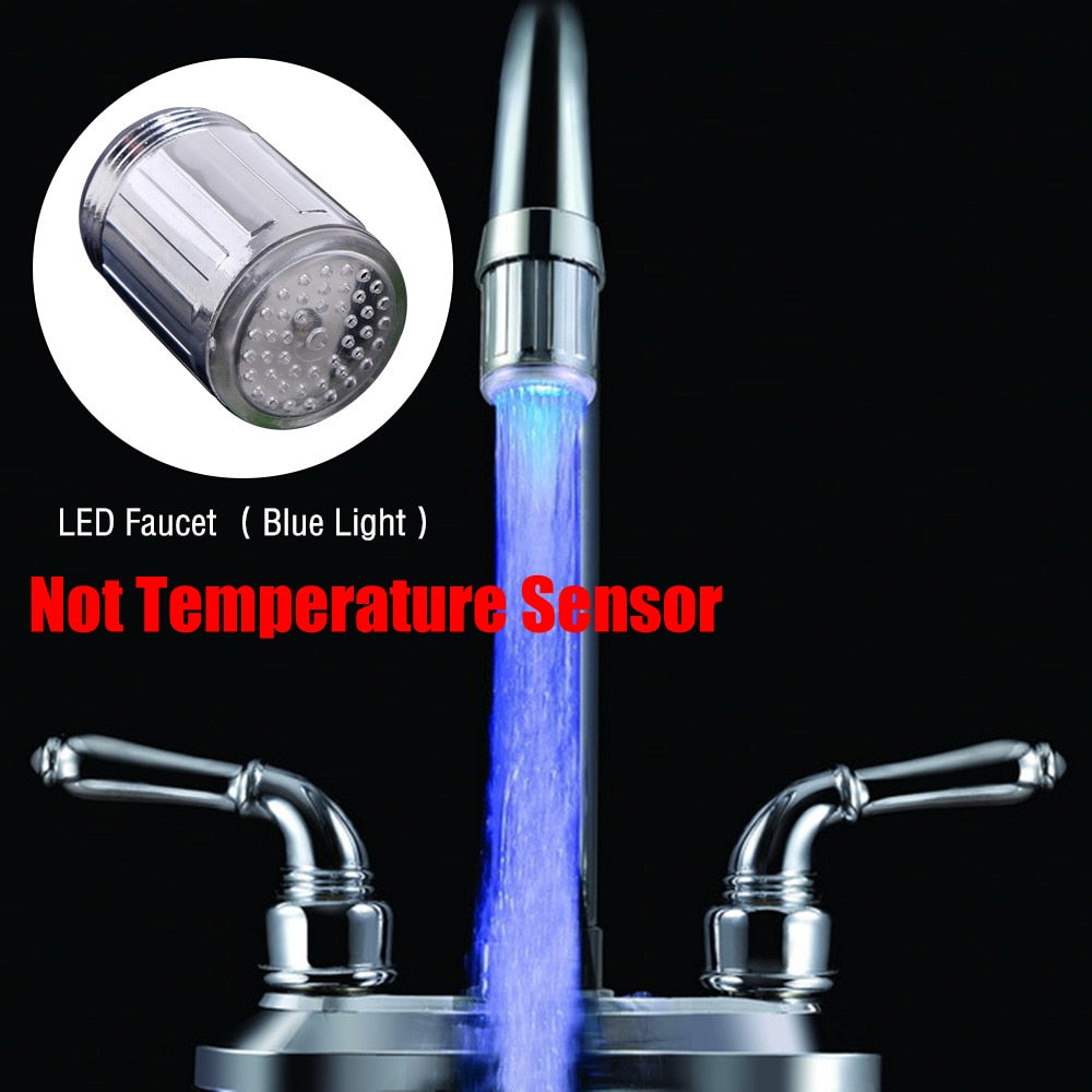 Luminous Light-up LED Water Faucet Shower Tap Basin Water Nozzle Bathroom Kitchen Heater Faucets thermostat Blue 3Color 7 Colors