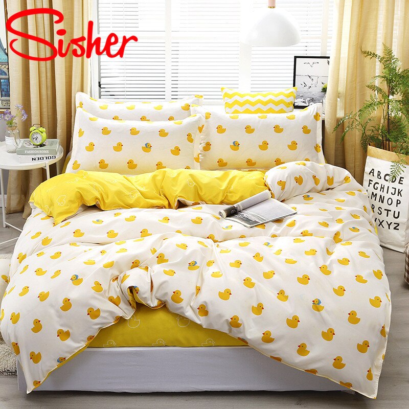 Sisher Simple Bedding Set With Pillowcase Duvet Cover Sets Bed Linen Sheet Single Double Queen King Size Quilt Covers Bedclothes