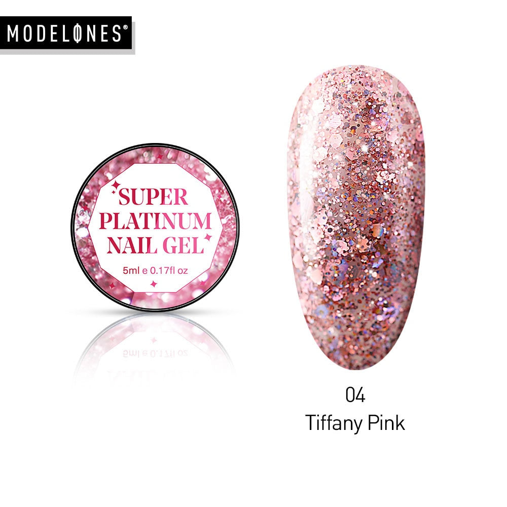 Modelones Platinum Glitter Led Gel Soak Off Nail Gel Lacquer Shiny Sequins Decorations UV Gel Varnish Painting Flowers UV Polish