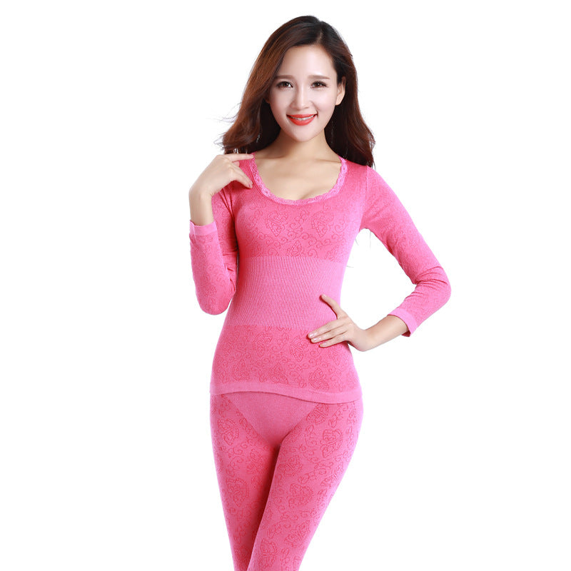 2019 Lace Thermal Underwear Sexy Ladies Clothes Winter Seamless Antibacterial Warm Intimates Print Long Johns Women Shaped Sets