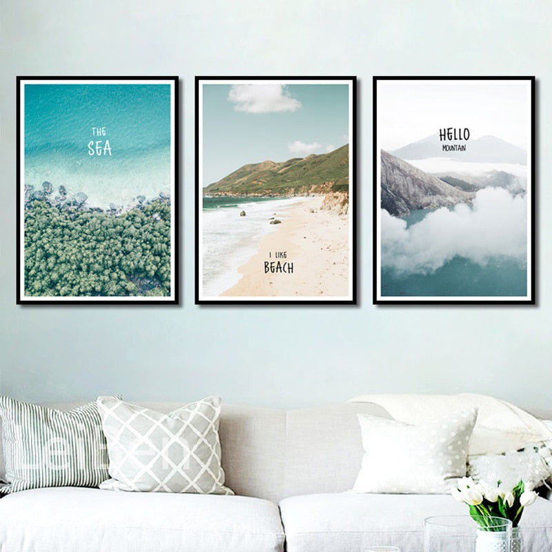 Simple Paint By Numbers Landscape Painting Beach Vacation Poster Print Letter Canvas Painting Picture Home Wall Art Decoration