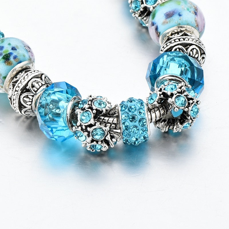 ATTRACTTO New Blue Crystal Beads Charm Bracelets&Bangles Silver Bracelets For Women Femme Wedding DIY Jewelry Bracelet SBR170025