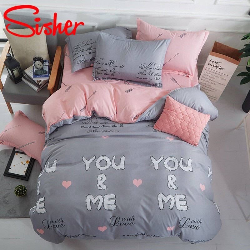 Sisher Simple Bedding Set With Pillowcase Duvet Cover Sets Bed Linen Sheet Single Double Queen King Size Quilt Covers Bedclothes