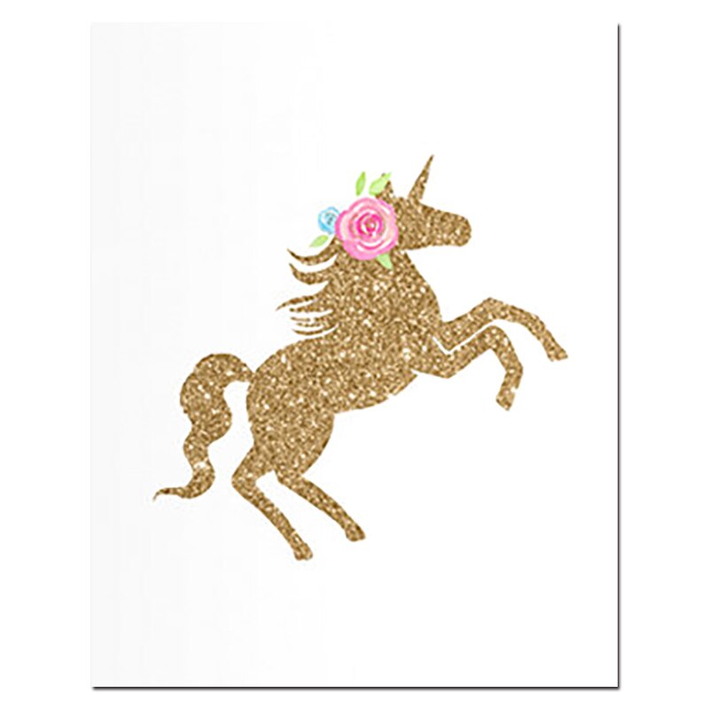 Nordic Unicorn Wall Art Gold Glitter Prints Pink Nursery Cloud Rainbow Canvas Poster Painting Wall Picture Kids Room Decor