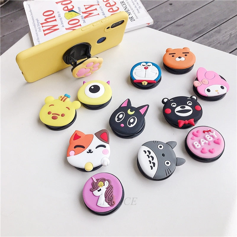 3D cartoon fold finger grip mobile phone holder for iphone samsung xiaomi huawei case cute silicone holder stand bracket