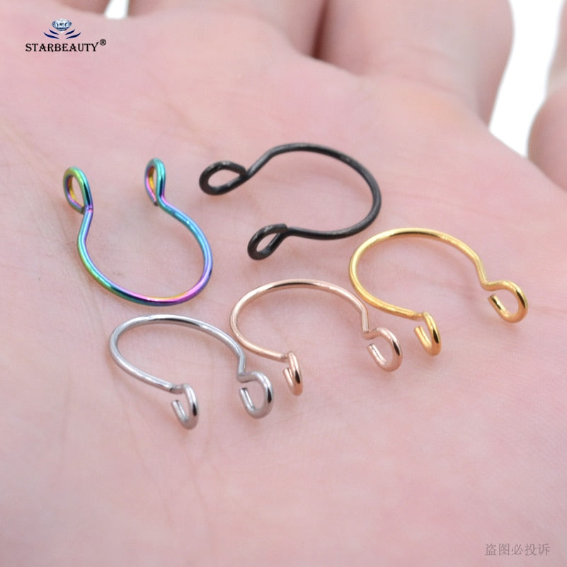 Starbeauty2pcs/lot U Shaped Fake Nose Ring Hoop Septum Rings Titanium Nose Piercing Earrings Fake Piercing Oreja Pircing Jewelry
