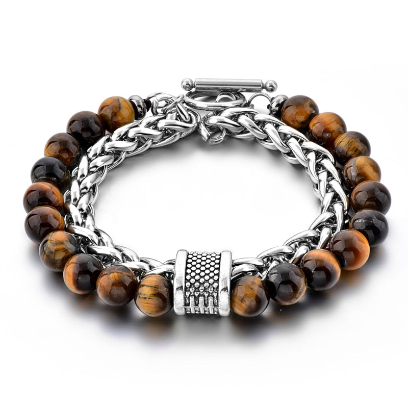 ATTRACTTO New Unique Tiger Eye Bracelets Bangles For Women Men Stainless Steel Bracelet Handmade Jewelry Bracelet Male SBR190039