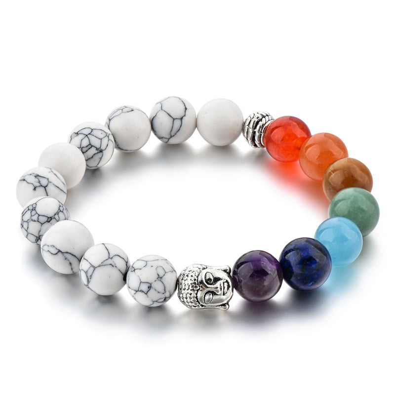 ATTRACTTO Trendy Silver Buddha Chakra Bracelets Bangles For Women Stretch Bracelet Handmade Jewelry Distance Bracelet SBR190030