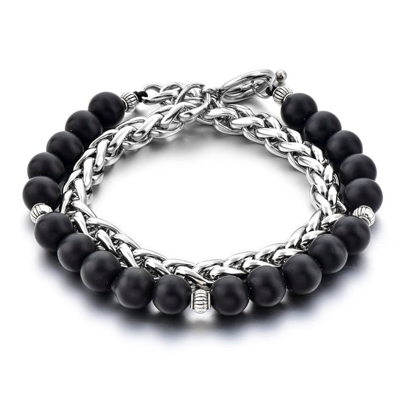 ATTRACTTO Blue Men's Beads Chain Bracelets Bangles For Women Stainless Steel Bracelet Handmade Jewelry Bracelet Male SBR190040